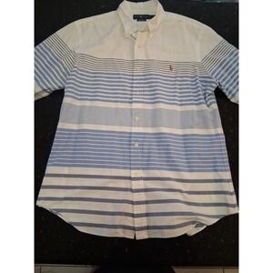 Ralph Lauren Men's XL Slim Fit Stretch Oxford Blue White Striped Button-Down